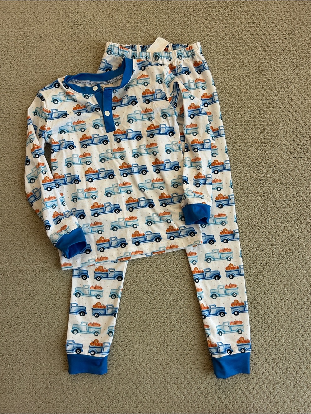 Smockingbird Kids Pumpkin Truck Print Pajama Set